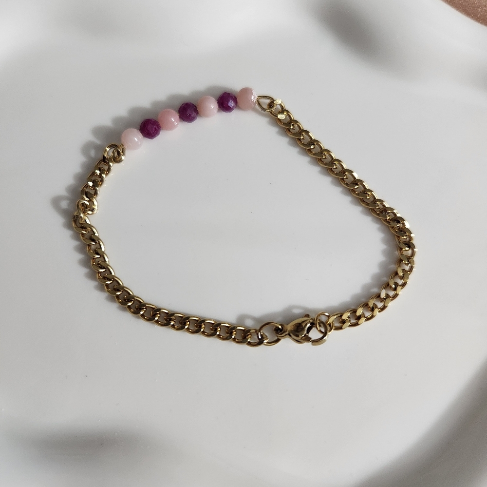 Stainless steel pink opal and Ruby bracelet